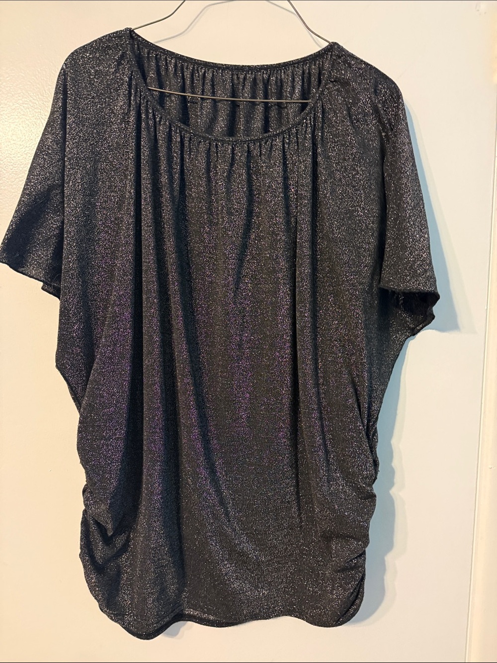Women’s Shimmery Black Scoop-Neck Top